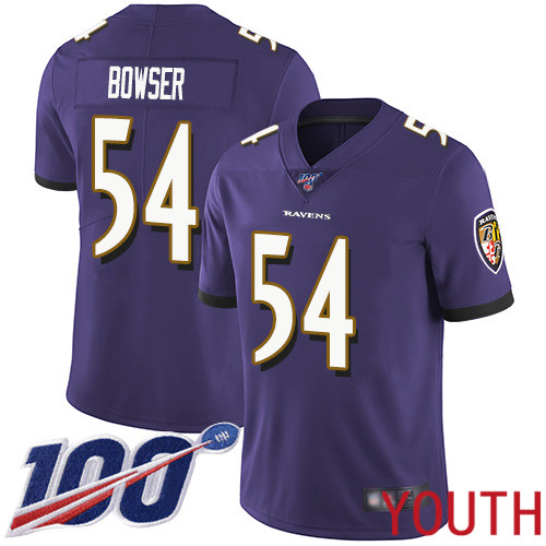 Baltimore Ravens Limited Purple Youth Tyus Bowser Home Jersey NFL Football #54 100th Season Vapor Untouchable->youth nfl jersey->Youth Jersey